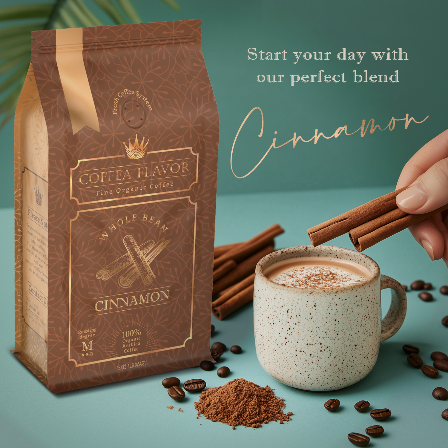 Cinnamon Whole Bean and Ground Coffee – Organic 100% Arabica, Single Origin, Medium Roast