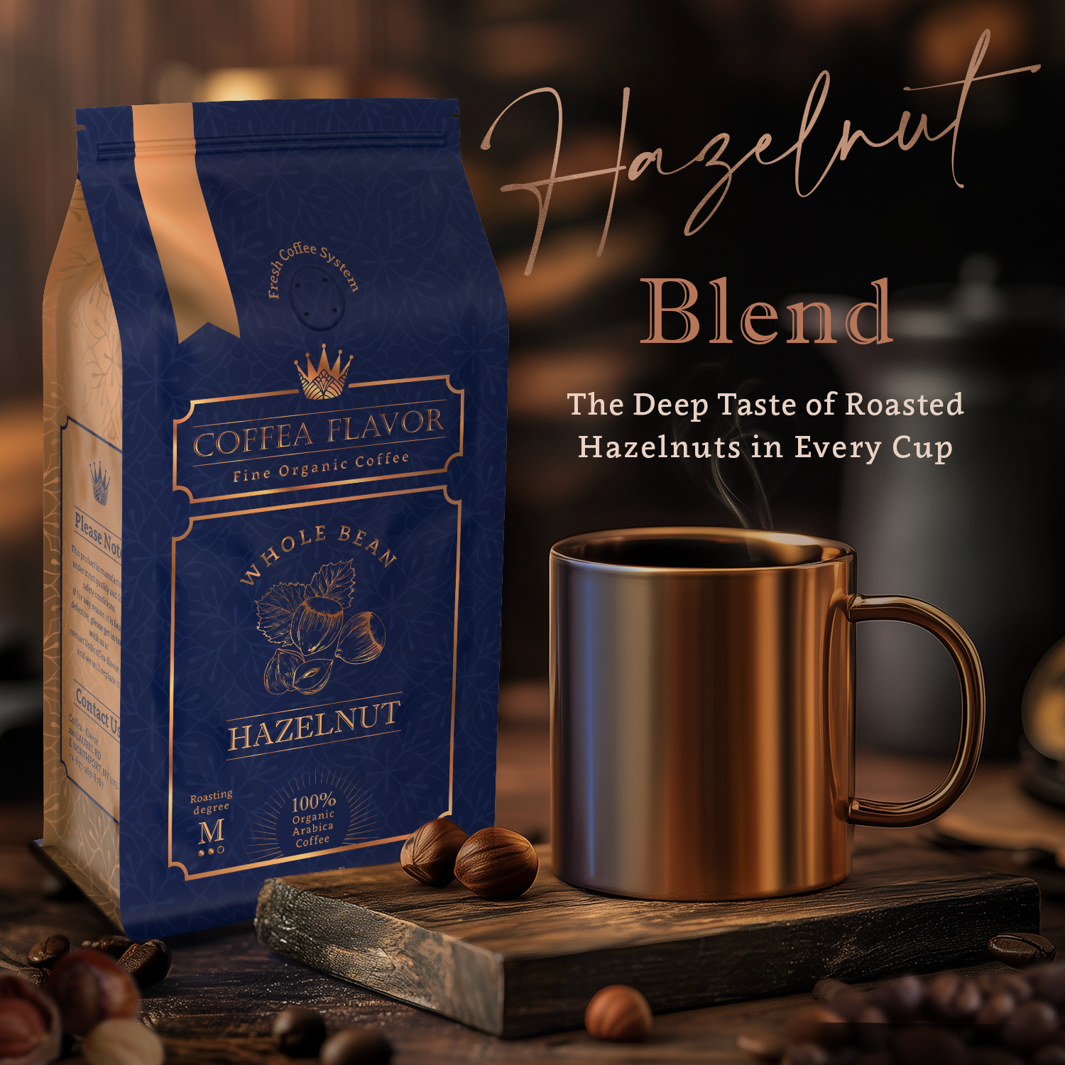 Hazelnut Whole Bean and Ground Coffee – Organic 100% Arabica, Single Origin, Medium Roast