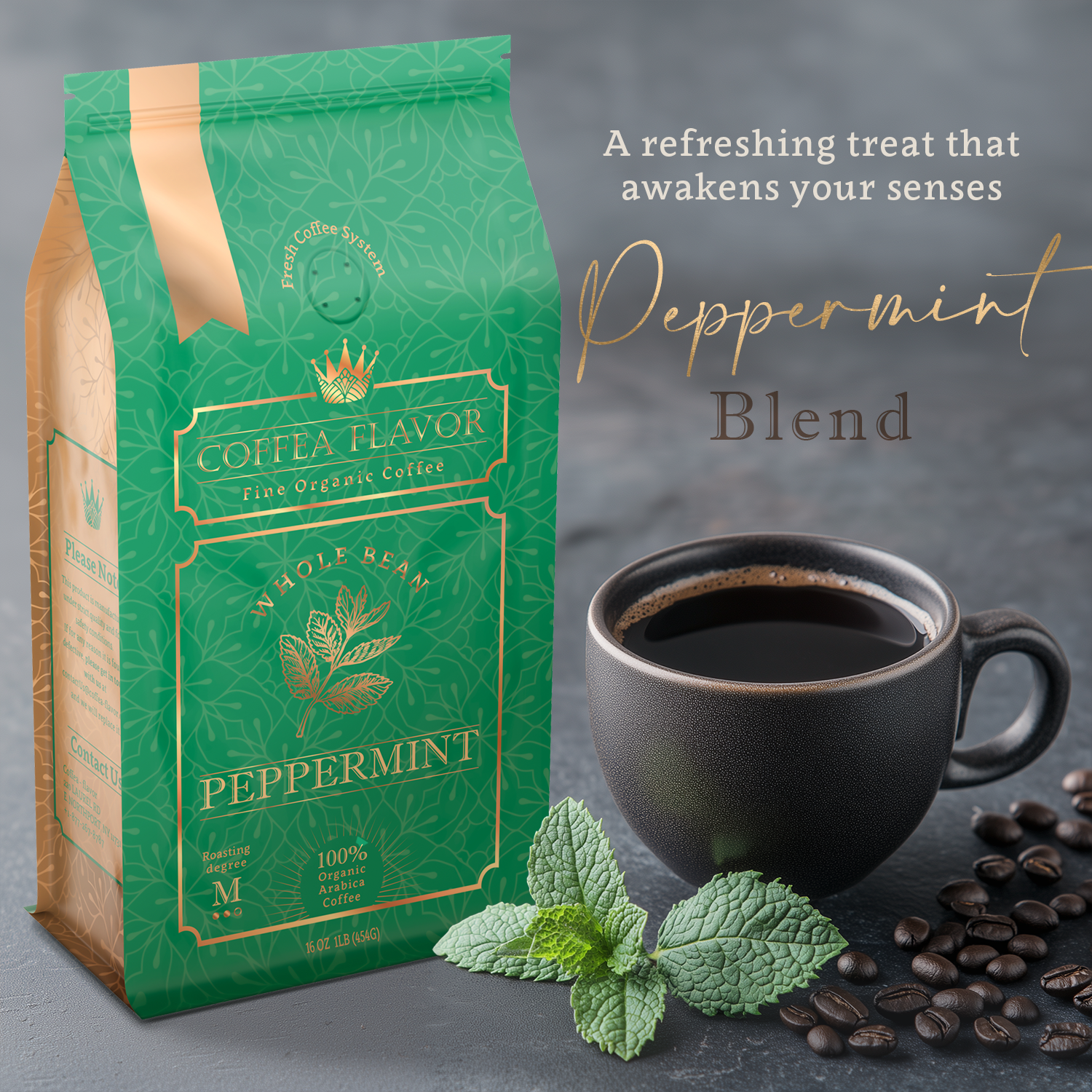 Peppermint Whole Bean and Ground Coffee – Organic 100% Arabica, Single Origin, Medium Roast