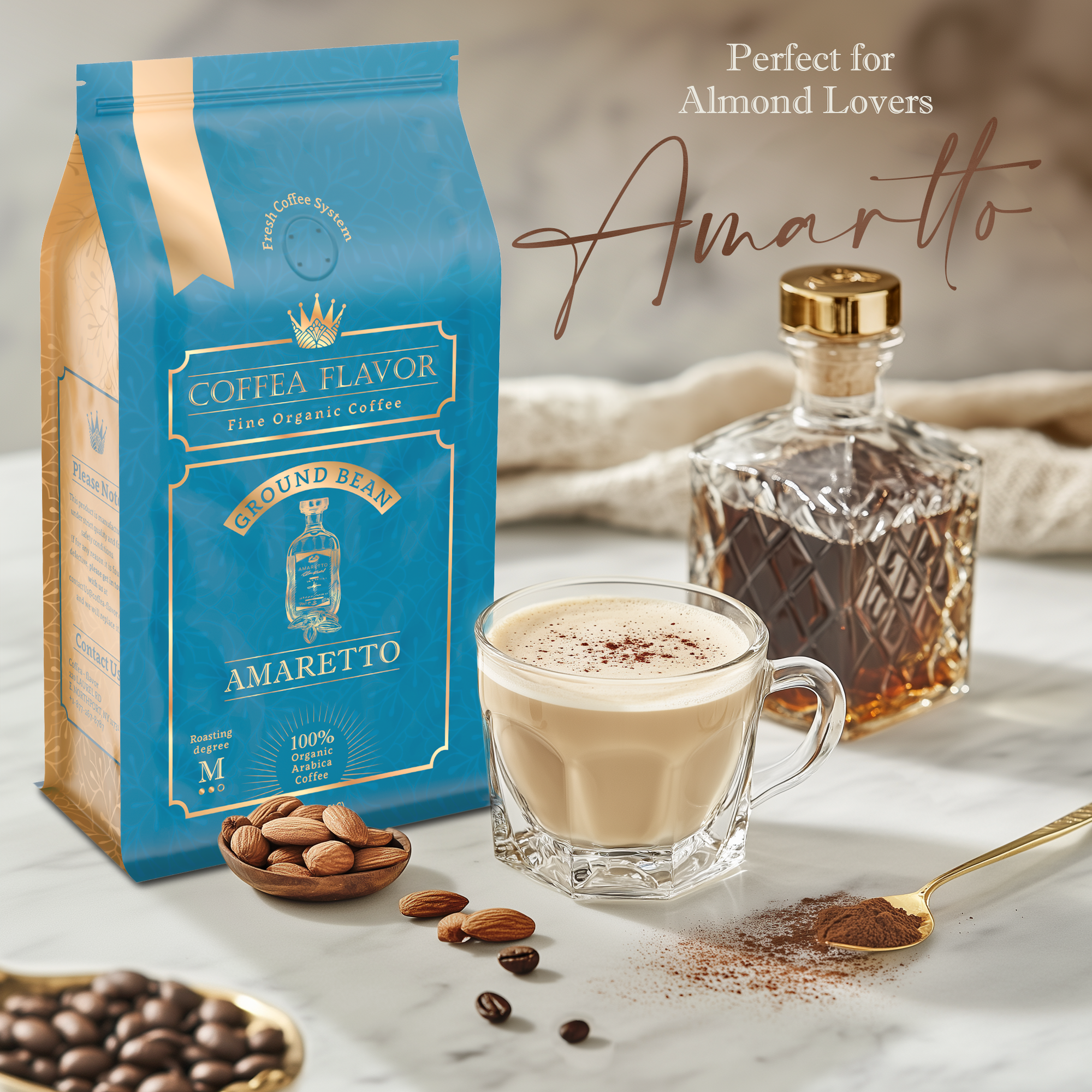 Amaretto Whole Bean and Ground Coffee – Organic 100% Arabica, Single Origin, Medium Roast