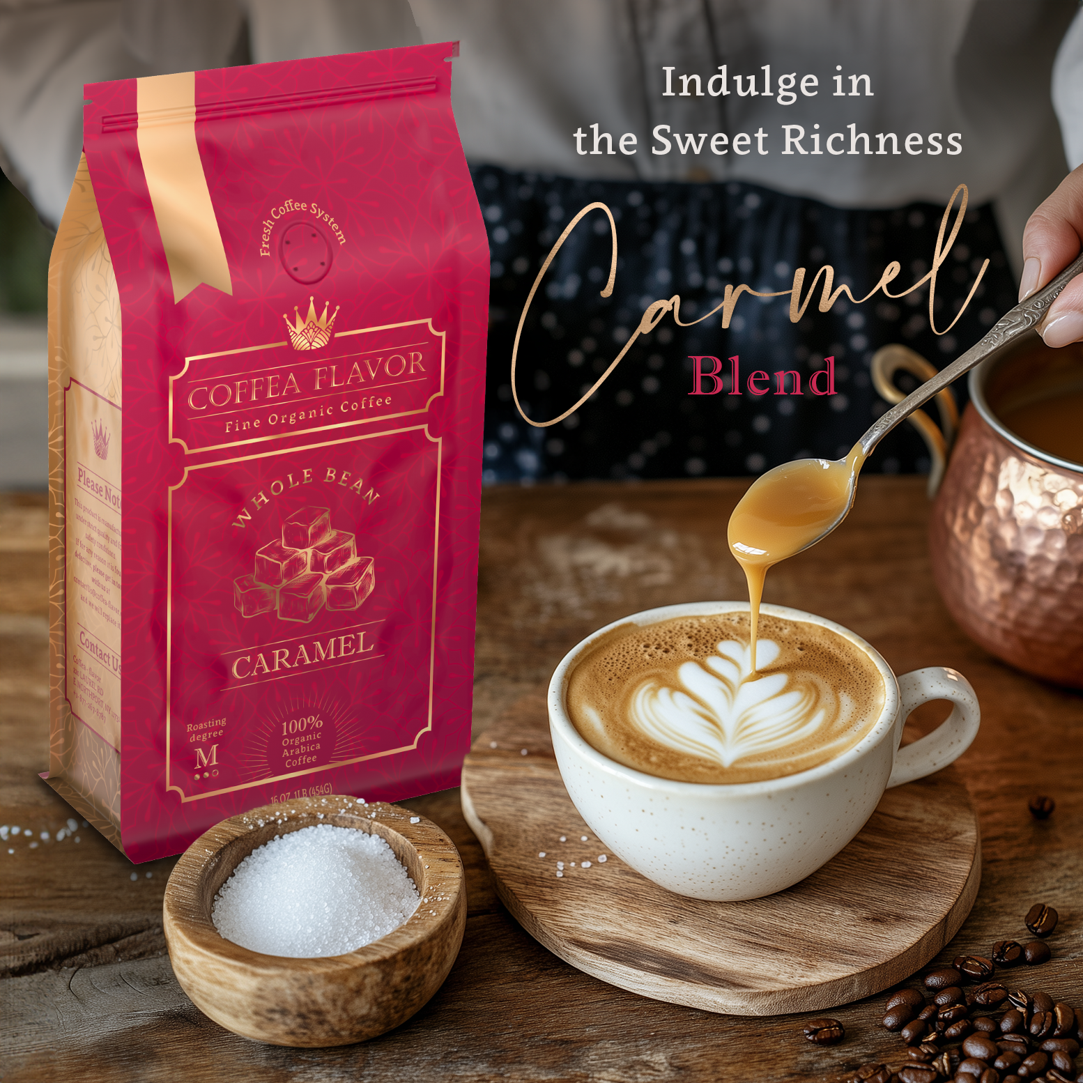 Caramel Flavored Coffee – Organic, 100% Arabica, Medium Roast, Whole Bean or Ground
