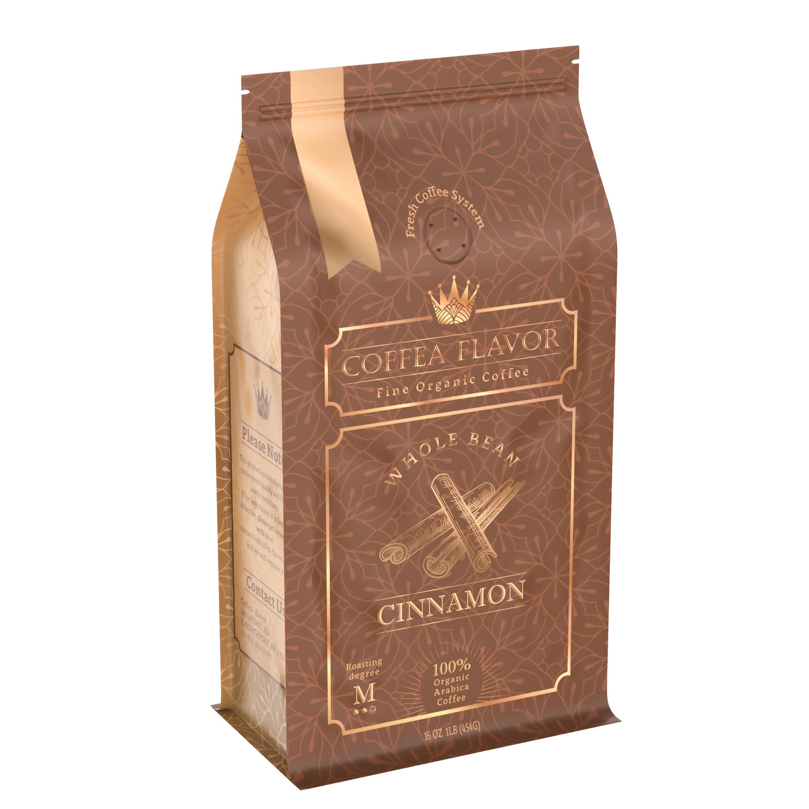 Cinnamon Whole Bean and Ground Coffee – Organic 100% Arabica, Single Origin, Medium Roast