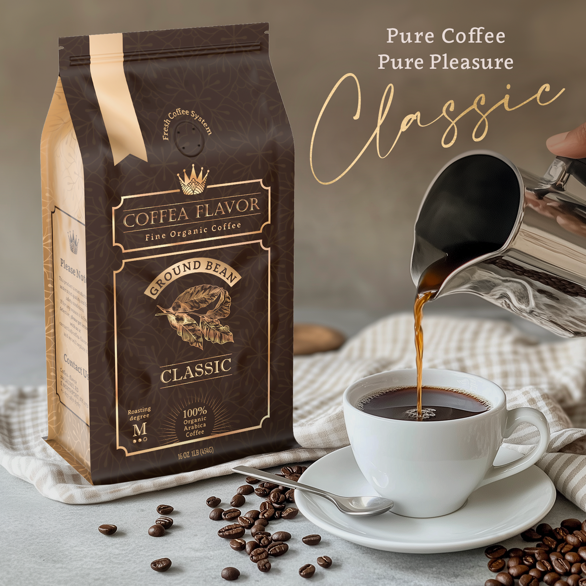 Classic Whole Bean and Ground Coffee – Organic 100% Arabica, Single Origin, Medium Roast