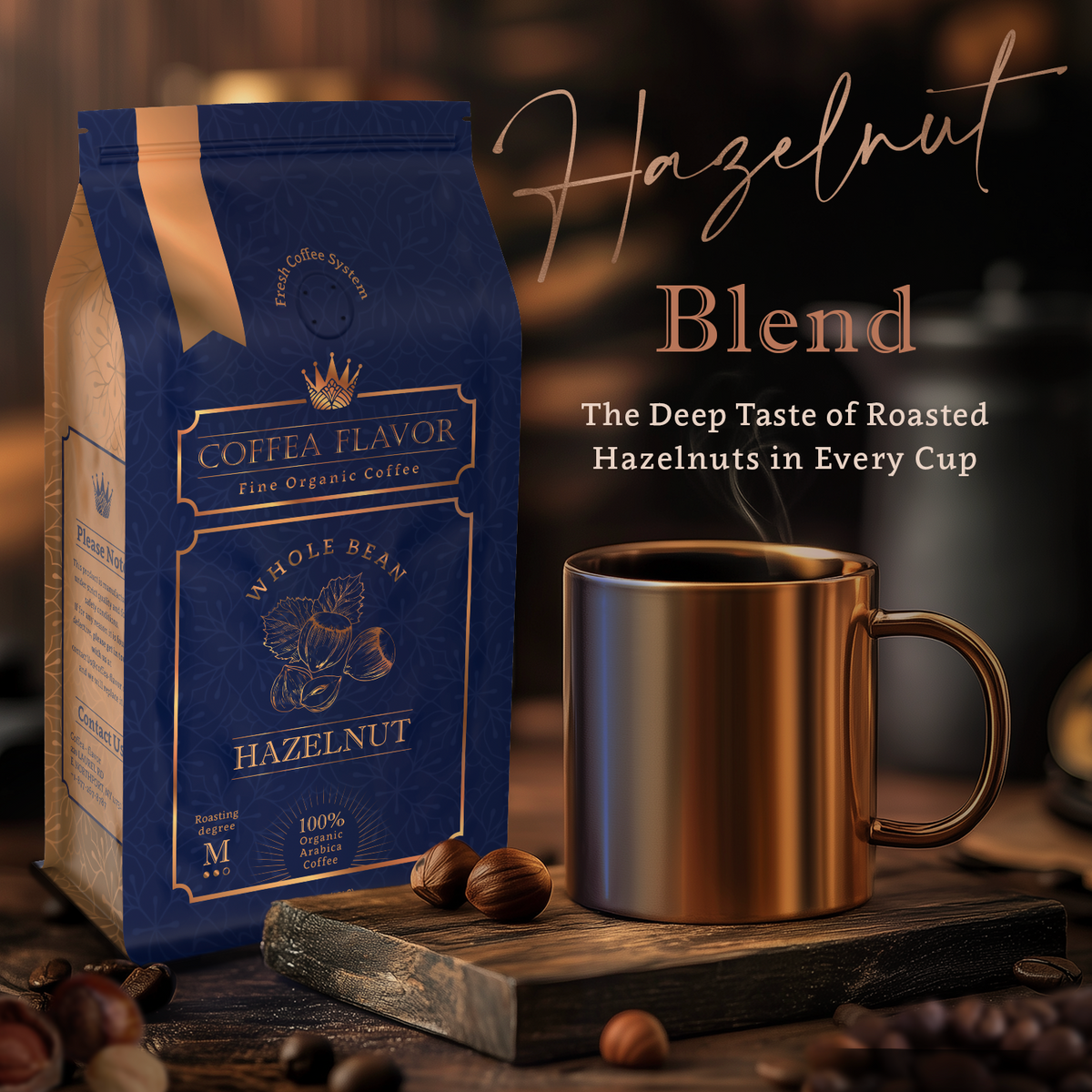 Hazelnut Whole Bean and Ground Coffee – Organic 100% Arabica, Single Origin, Medium Roast