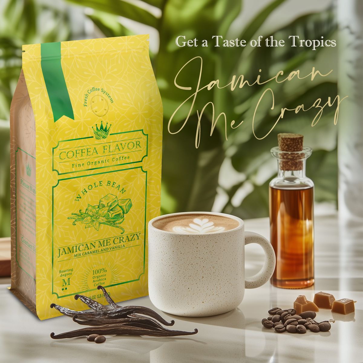 Jamaican Me Crazy Whole Bean and Ground Coffee – Vanilla & Caramel, Organic 100% Arabica, Single Origin, Medium Roast
