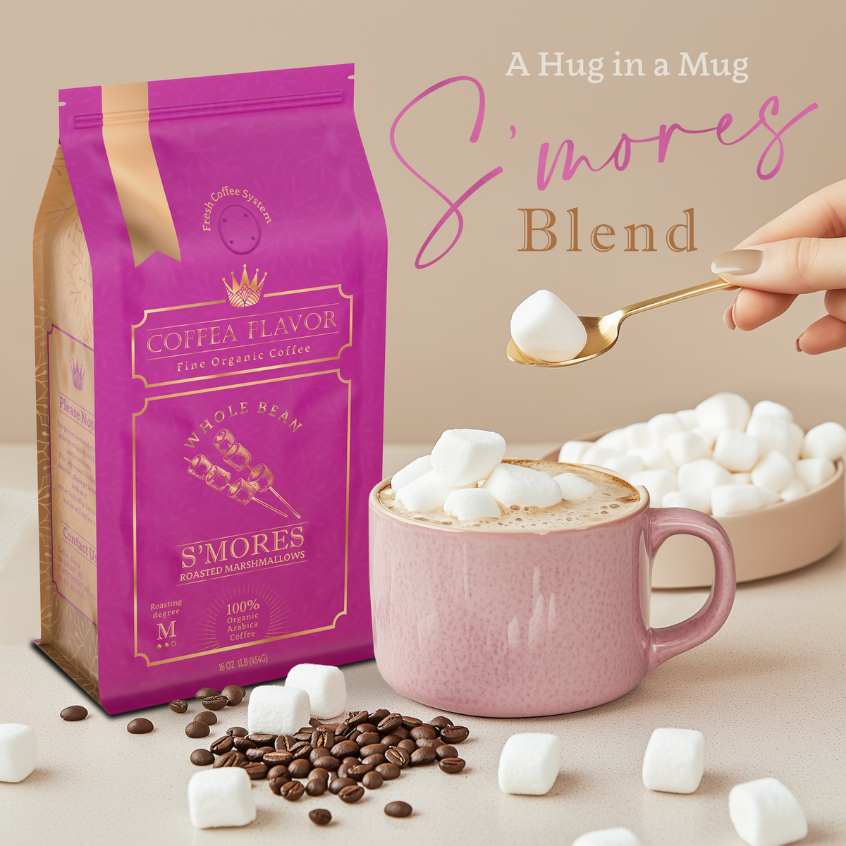 S’mores Whole Bean and Ground Coffee – Organic 100% Arabica, Single Origin, Medium Roast