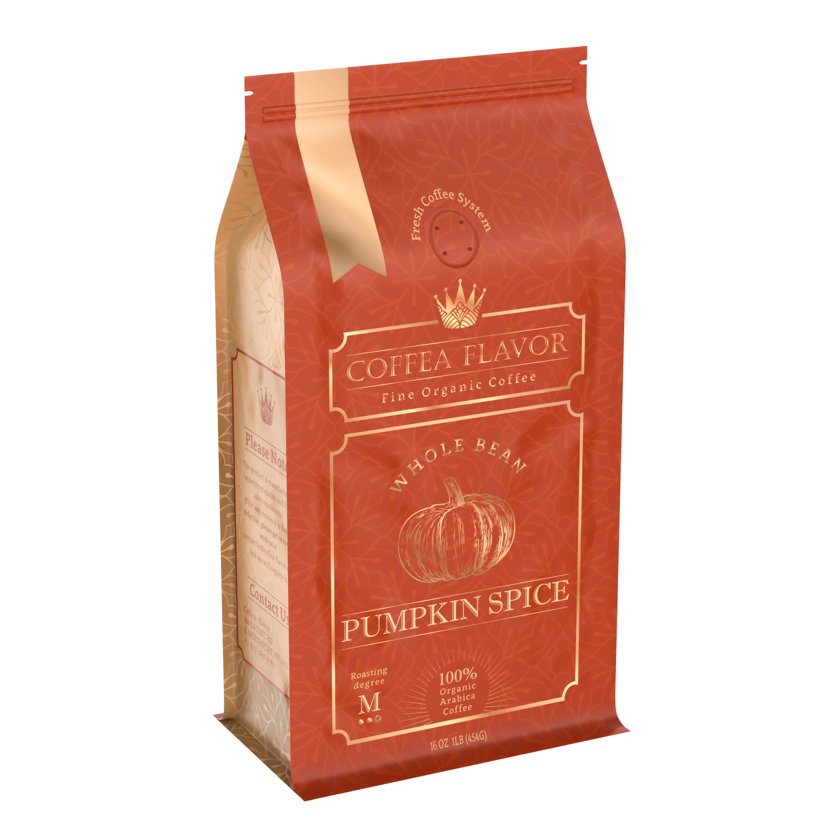 Spiced Pumpkin Whole Bean and Ground Coffee – Organic 100% Arabica, Single Origin, Medium Roast